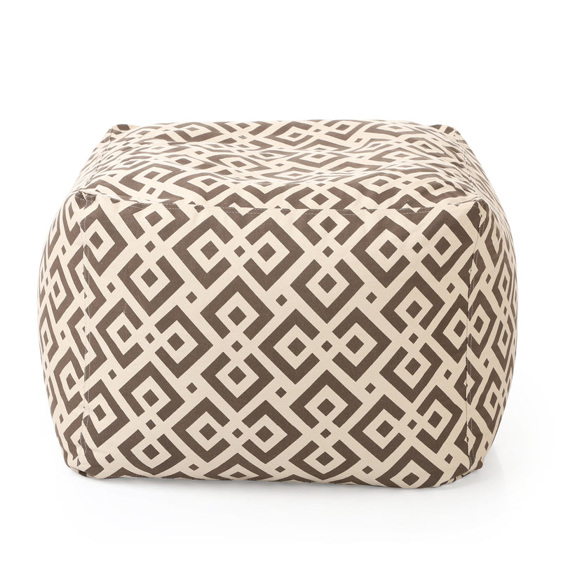 Style Homez Square Cotton Canvas Geometric Printed Bean Bag Ottoman Stool Large Cover Only, Brown Color