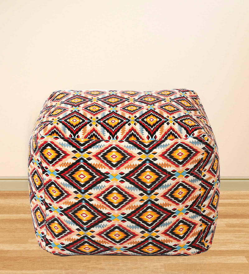 Style Homez Square Cotton Canvas Geometric Printed Bean Bag Ottoman Stool Large Cover Only, Multi Color