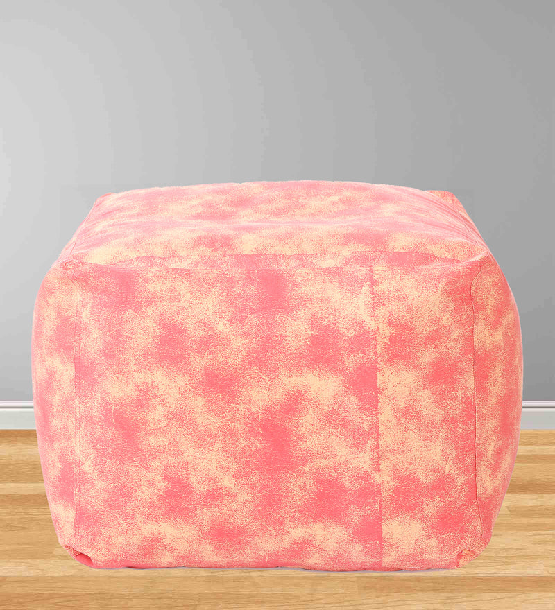 Style Homez Square Cotton Canvas Abstract Printed Bean Bag Ottoman Stool Large with Beans, Red Cream Color