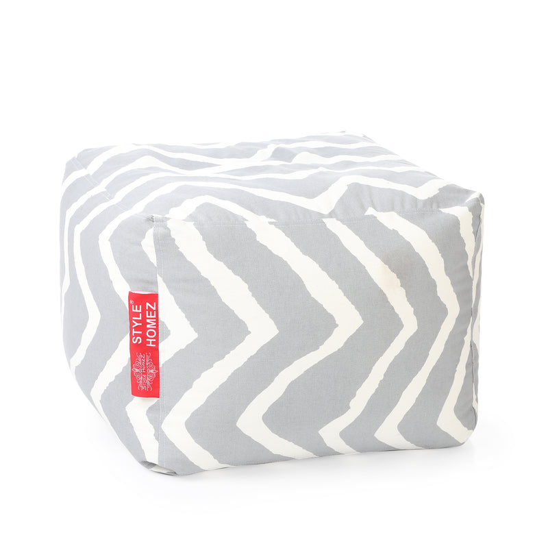 Style Homez Square Cotton Canvas Stripes Printed Bean Bag Ottoman Stool Large Cover Only, Grey Color
