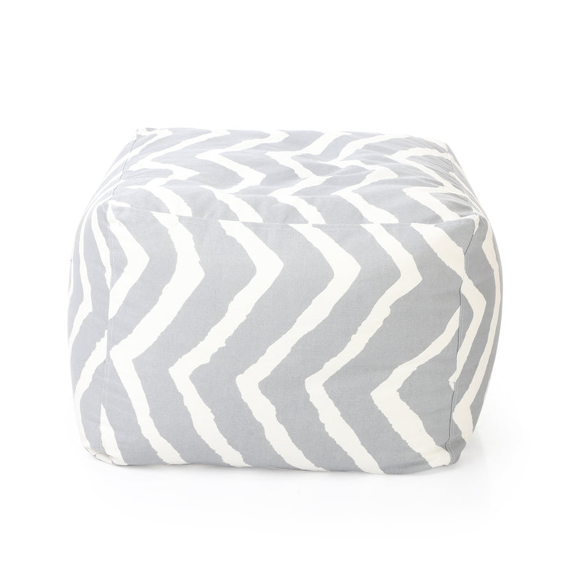 Style Homez Square Cotton Canvas Stripes Printed Bean Bag Ottoman Stool Large with Beans, Grey Color