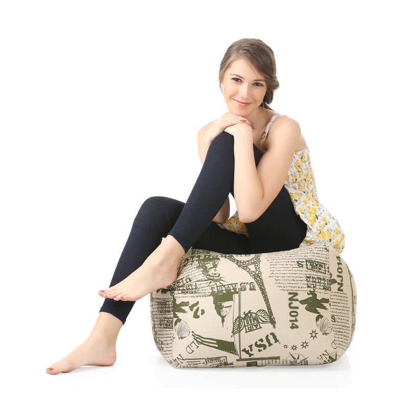 Style Homez Square Cotton Canvas Abstract Printed Bean Bag Ottoman Stool Large with Beans, Heena Color