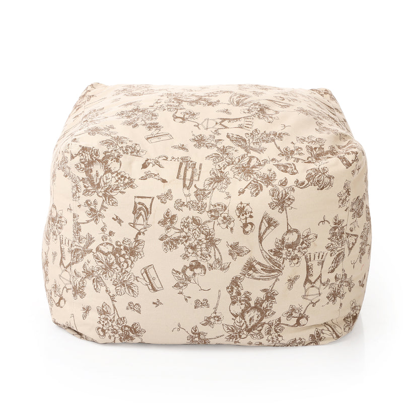 Style Homez Square Cotton Canvas Abstract Printed Bean Bag Ottoman Stool Large with Beans, Caramel Color