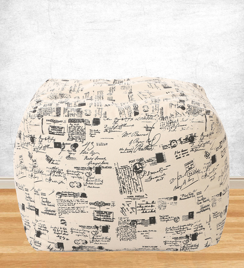 Style Homez Square Cotton Canvas Abstract Printed Bean Bag Ottoman Stool Large Cover Only, Light Honey Color