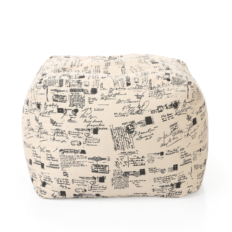 Style Homez Square Cotton Canvas Abstract Printed Bean Bag Ottoman Stool Large with Beans, Light Honey Color