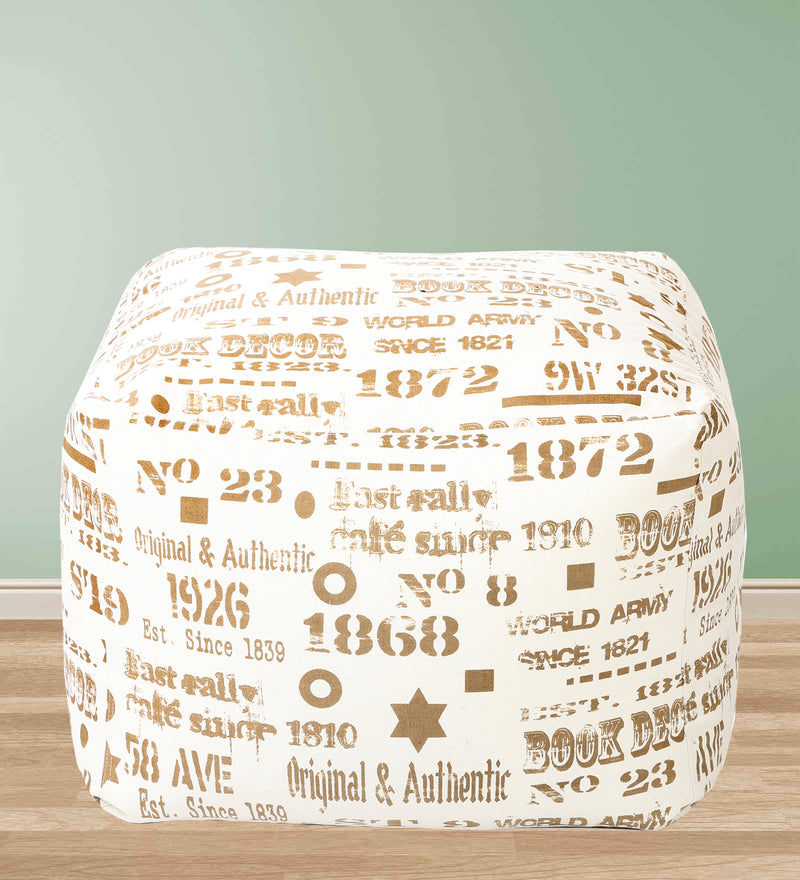 Style Homez Square Cotton Canvas Abstract Printed Bean Bag Ottoman Stool Large with Beans, Caramel Color