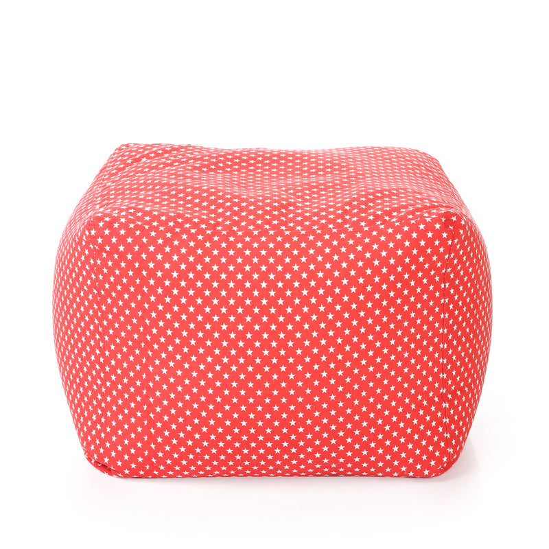 Style Homez Square Cotton Canvas Star Printed Bean Bag Ottoman Stool Large Cover Only, Red Color