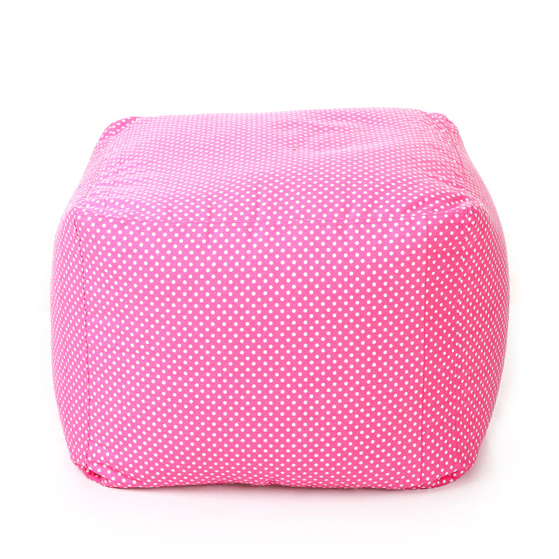 Style Homez Square Cotton Canvas Polka Dots Printed Bean Bag Ottoman Stool Large with Beans, Pink Color