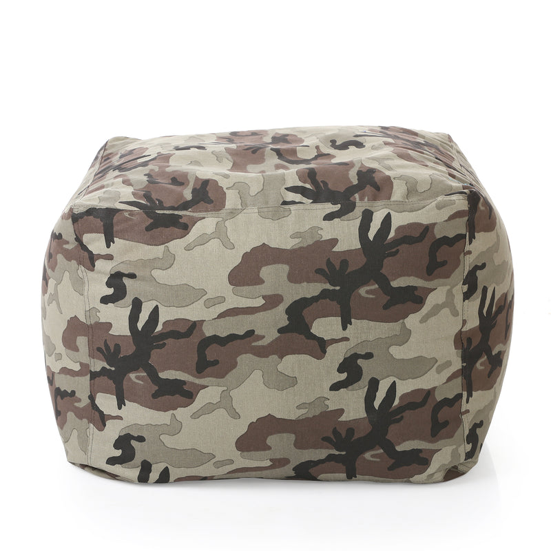 Style Homez Square Cotton Canvas Camouflage Printed Bean Bag Ottoman Stool Large with Beans, Multi Color