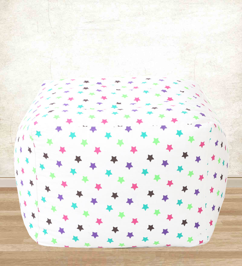 Style Homez Square Cotton Canvas Star Printed Bean Bag Ottoman Stool Large Cover Only, Multi Color