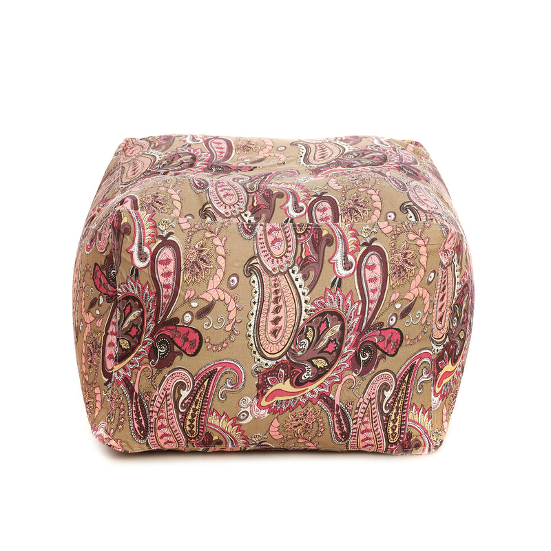 Style Homez Square Cotton Canvas Paisley Printed Bean Bag Ottoman Stool Large with Beans, Multi Color