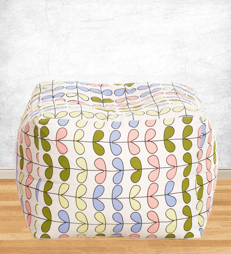Style Homez Square Cotton Canvas Abstract Printed Bean Bag Ottoman Stool Large Cover Only, Multi Color