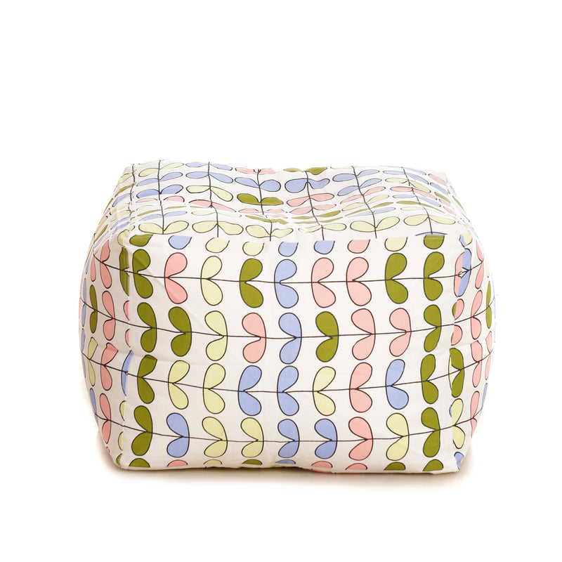 Style Homez Square Cotton Canvas Abstract Printed Bean Bag Ottoman Stool Large with Beans, Multi Color
