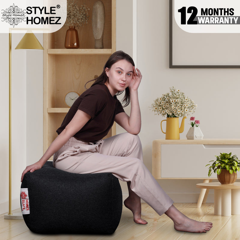 Style Homez ORGANIX Collection, Square Poof Bean Bag Ottoman Stool Large Size Black Color in Organic Jute Fabric, Cover Only
