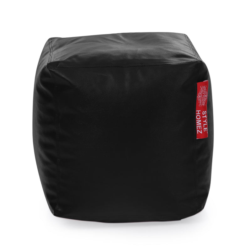 Style Homez Premium Leatherette Classic Bean Bag Square Ottoman Stool L Size Black Color Filled with Beans Fillers