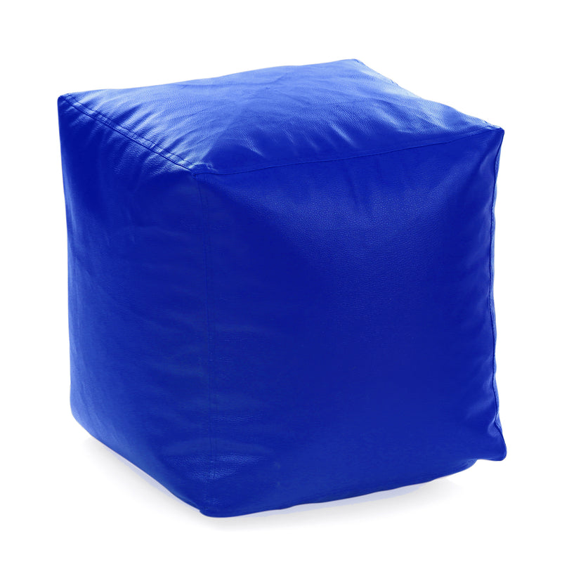 Style Homez Premium Leatherette Classic Bean Bag Square Ottoman Stool L Size Royal Blue Color Filled with Beans Fillers