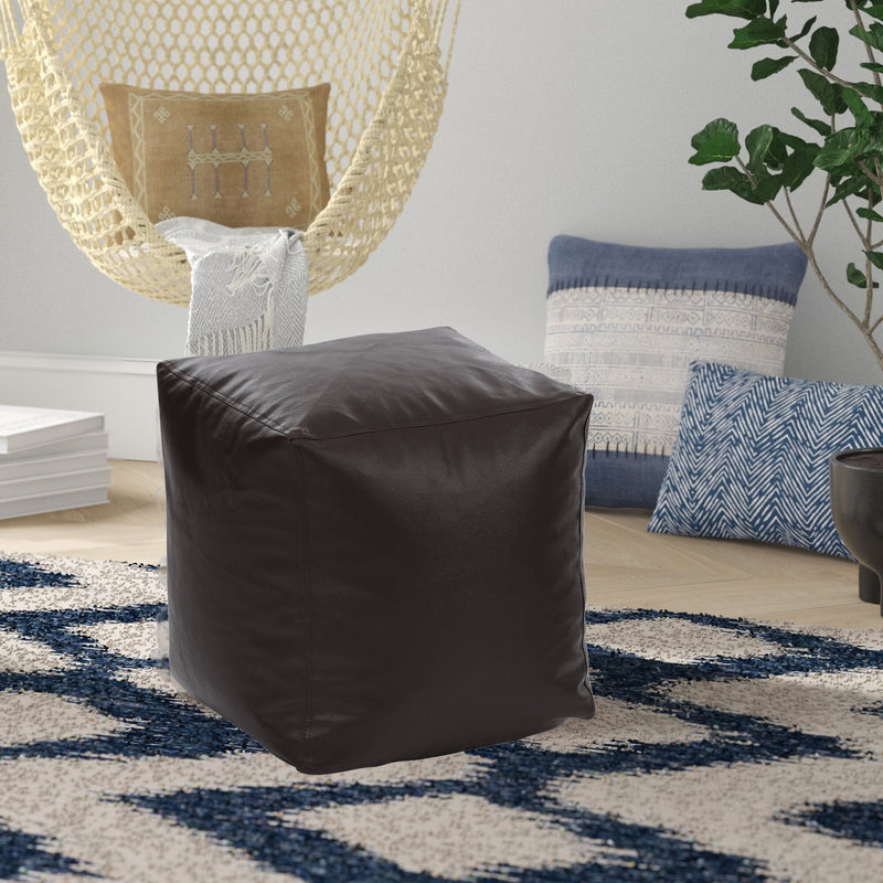 Style Homez Premium Leatherette Classic Bean Bag Square Ottoman Stool L Size Chocolate Brown Color Filled with Beans Fillers