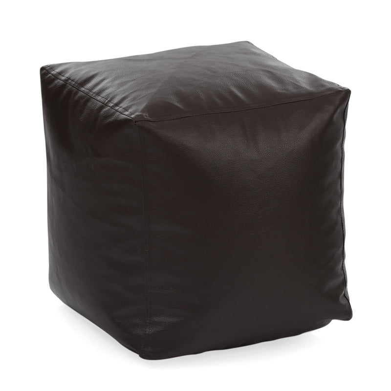 Style Homez Premium Leatherette Classic Bean Bag Square Ottoman Stool L Size Chocolate Brown Color Filled with Beans Fillers