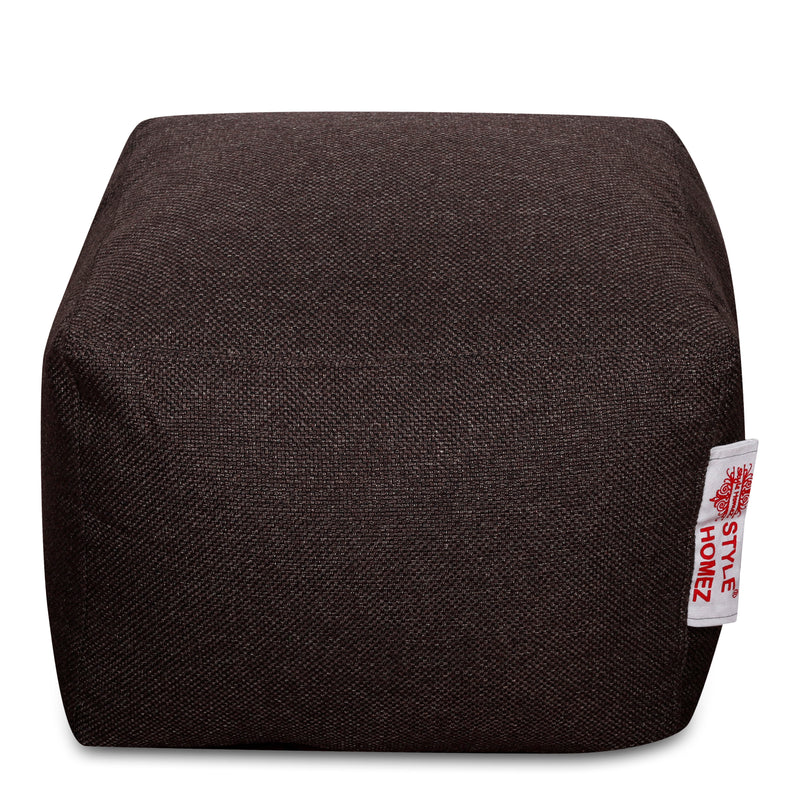 Style Homez ORGANIX Collection, Square Poof Bean Bag Ottoman Stool Large Size Chocolate Brown Color in Organic Jute Fabric, Cover Only