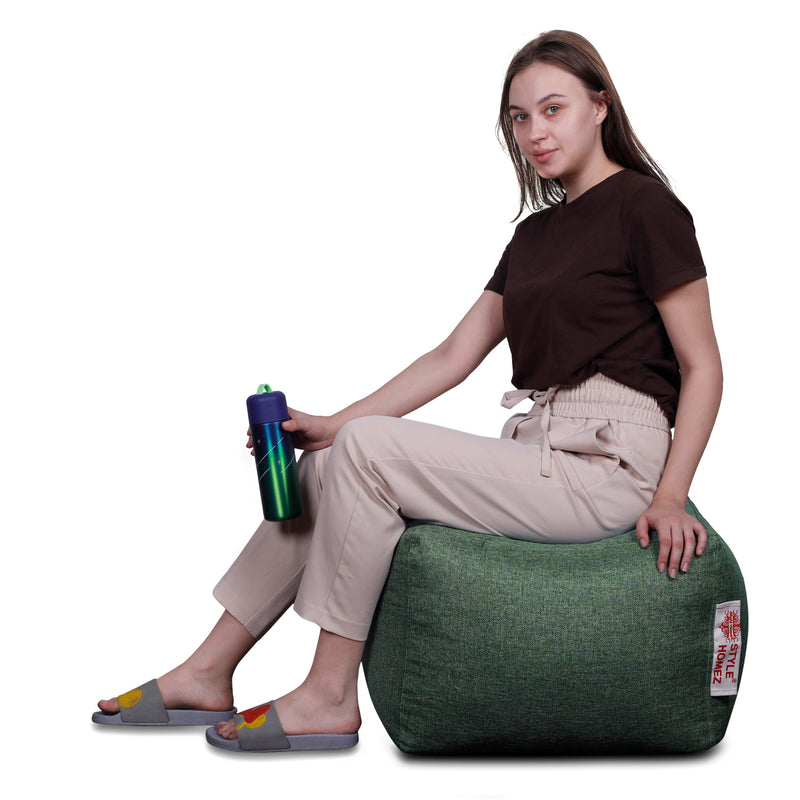 Style Homez ORGANIX Collection, Square Poof Bean Bag Ottoman Stool Large Size Green Color in Organic Jute Fabric, Cover Only