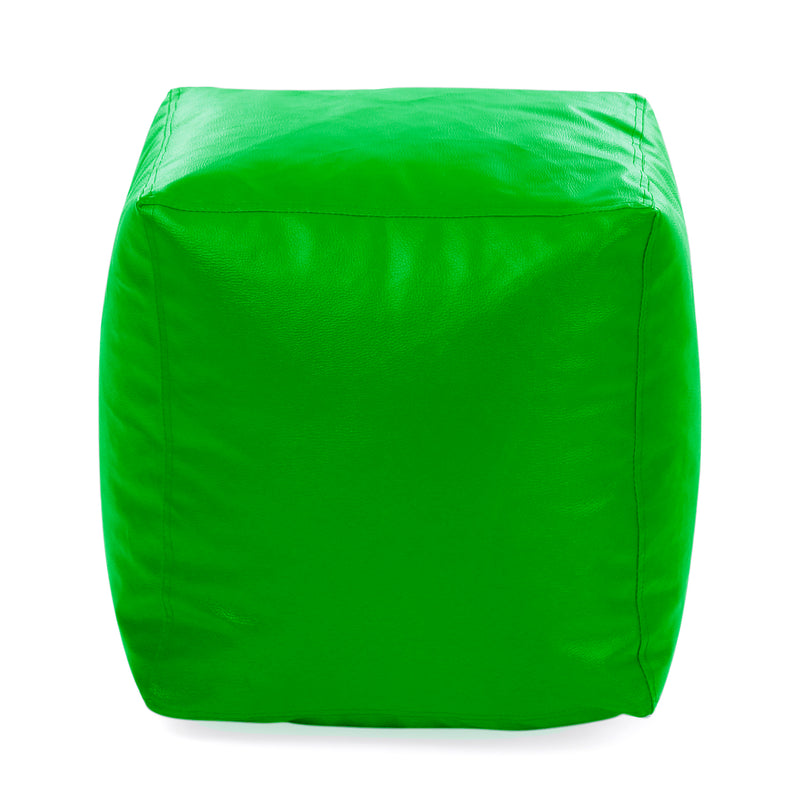 Style Homez Premium Leatherette Classic Bean Bag Square Ottoman Stool L Size Green Color Filled with Beans Fillers