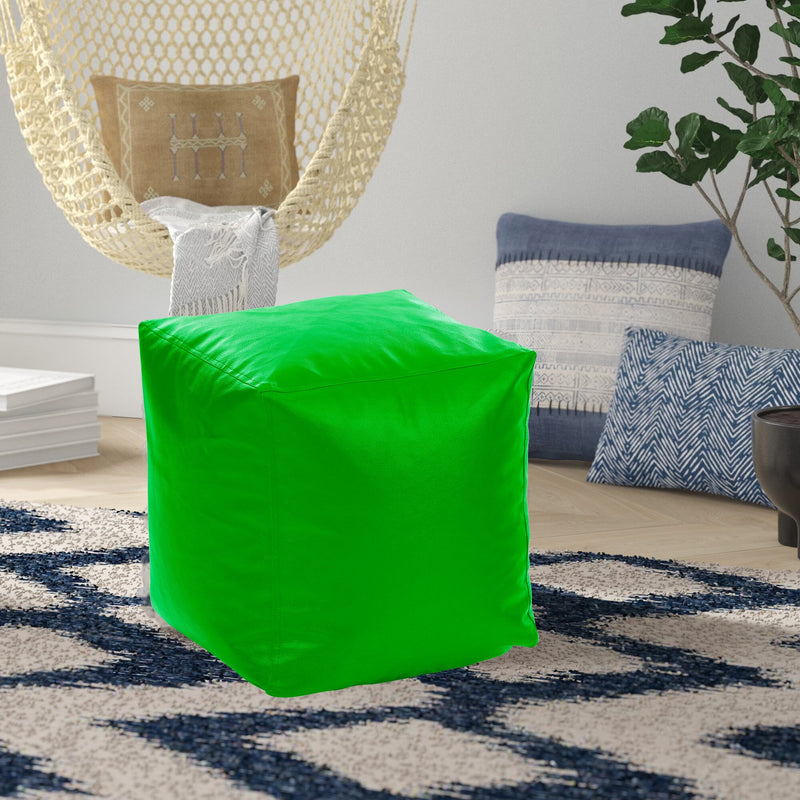 Style Homez Premium Leatherette Classic Bean Bag Square Ottoman Stool L Size Green Color Cover Only