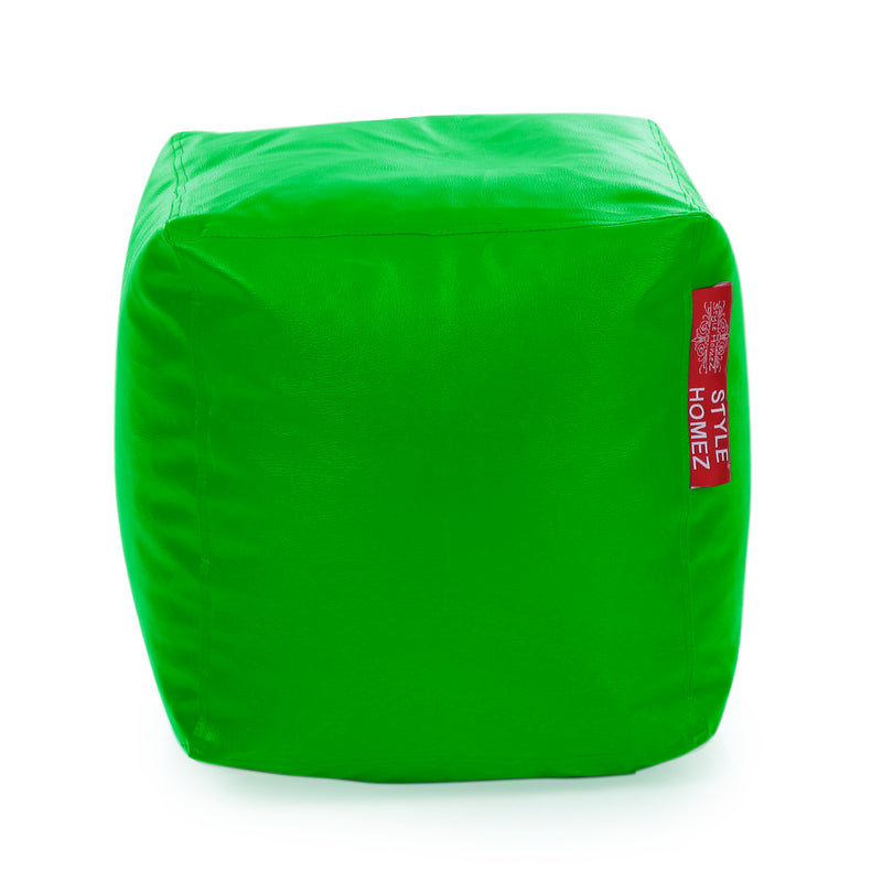 Style Homez Premium Leatherette Classic Bean Bag Square Ottoman Stool L Size Green Color Filled with Beans Fillers