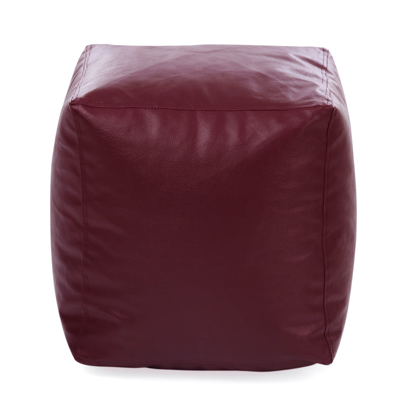 Style Homez Premium Leatherette Classic Bean Bag Square Ottoman Stool L Size Maroon Color Cover Only