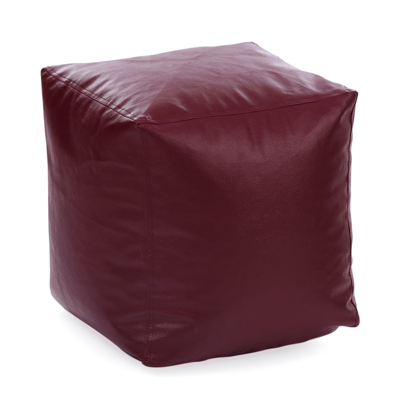 Style Homez Premium Leatherette Classic Bean Bag Square Ottoman Stool L Size Maroon Color Filled with Beans Fillers