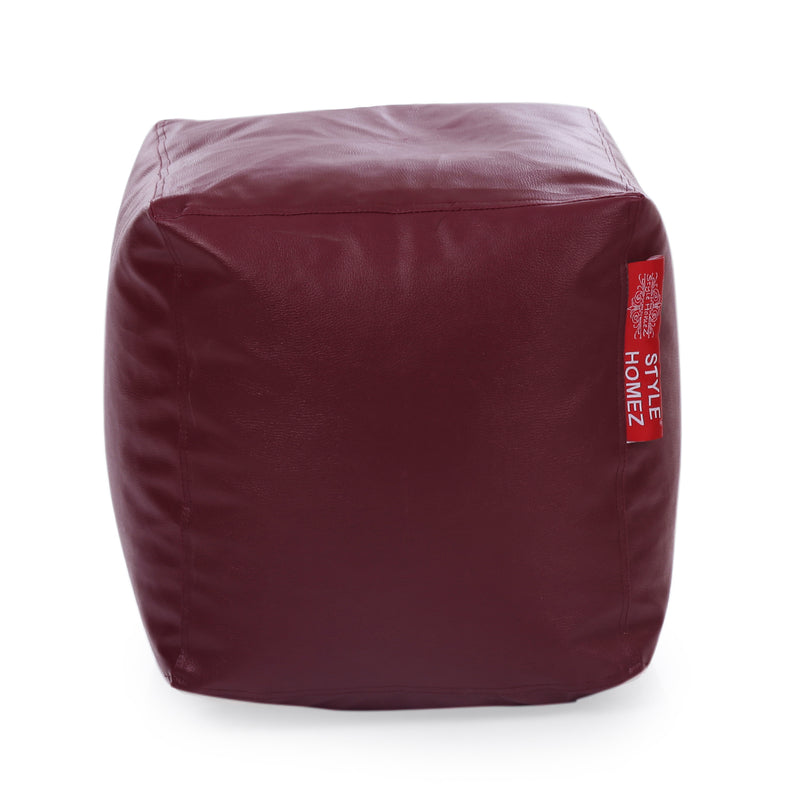 Style Homez Premium Leatherette Classic Bean Bag Square Ottoman Stool L Size Maroon Color Filled with Beans Fillers