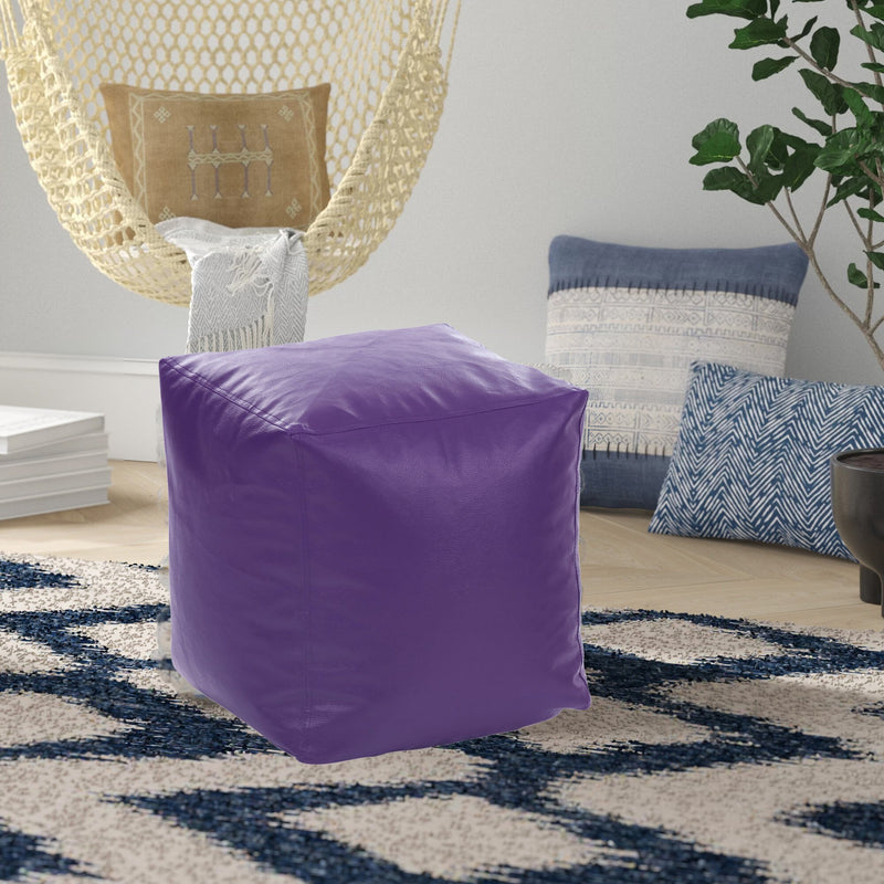 Style Homez Premium Leatherette Classic Bean Bag Square Ottoman Stool L Size Purple Color Filled with Beans Fillers