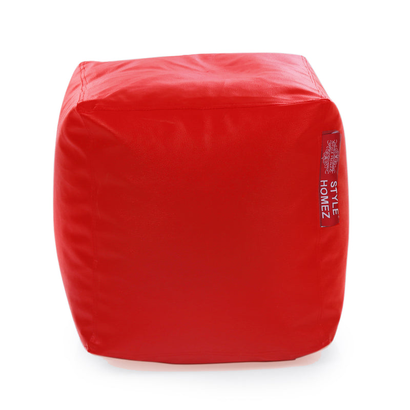 Style Homez Premium Leatherette Classic Bean Bag Square Ottoman Stool L Size Red Color Cover Only