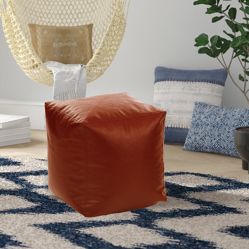 Style Homez Premium Leatherette Classic Bean Bag Square Ottoman Stool L Size Tan Color Filled with Beans Fillers