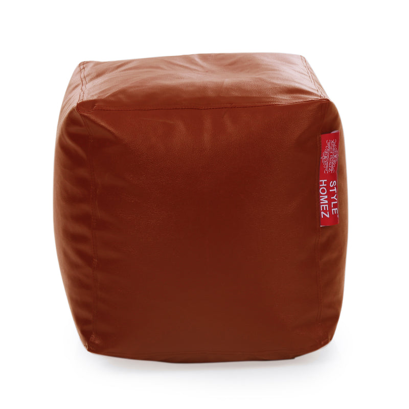 Style Homez Premium Leatherette Classic Bean Bag Square Ottoman Stool L Size Tan Color Cover Only