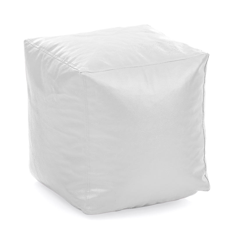 Style Homez Premium Leatherette Classic Bean Bag Square Ottoman Stool L Size Elegant White Color Filled with Beans Fillers