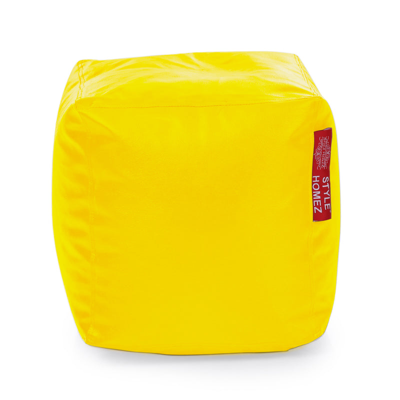Style Homez Premium Leatherette Classic Bean Bag Square Ottoman Stool L Size Yellow Color Filled with Beans Fillers
