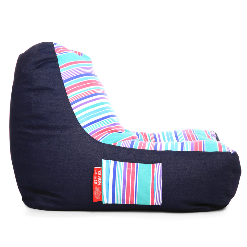 Style Homez Urban Design Denim Canvas Stripes Printed Chair Bean Bag XXL Size Cover Only