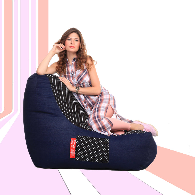 Style Homez Urban Design Denim Canvas Polka Dots Printed Chair Bean Bag XXL Size Cover Only