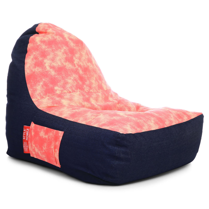 Style Homez Urban Design Denim Canvas Abstract Printed Chair Bean Bag XXL Size Filled with Beans Fillers