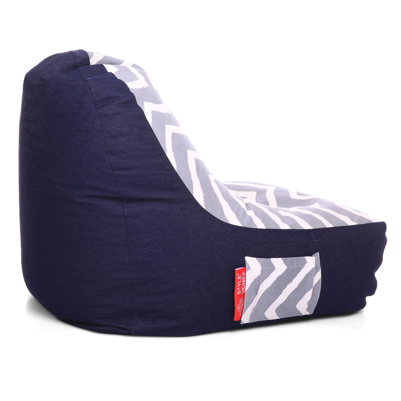 Style Homez Urban Design Denim Canvas Stripes Printed Chair Bean Bag XXL Size Filled with Beans Fillers