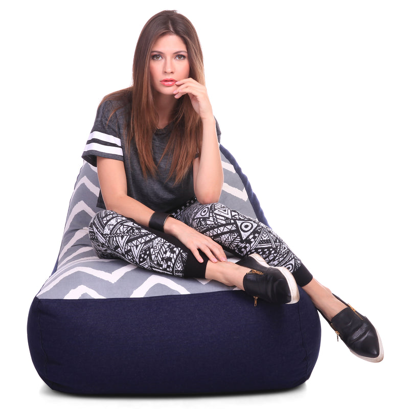 Style Homez Urban Design Denim Canvas Stripes Printed Chair Bean Bag XXL Size Filled with Beans Fillers