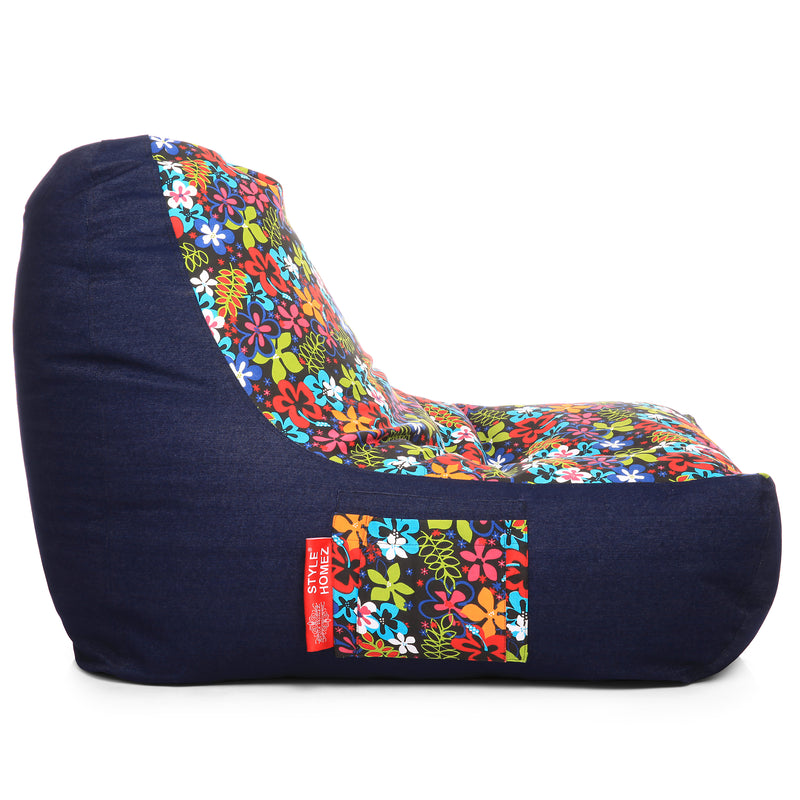 Style Homez Urban Design Denim Canvas Floral Printed Chair Bean Bag XXL Size Cover Only
