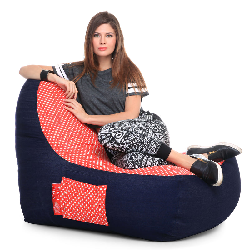 Style Homez Urban Design Denim Canvas Star Printed Chair Bean Bag XXL Size Filled with Beans Fillers