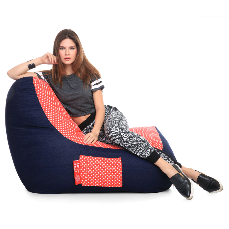Style Homez Urban Design Denim Canvas Star Printed Chair Bean Bag XXL Size Filled with Beans Fillers