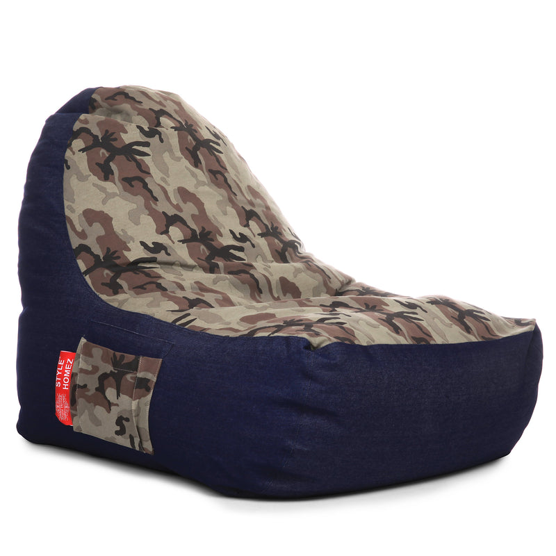 Style Homez Urban Design Denim Canvas Camouflage Printed Chair Bean Bag XXL Size Filled with Beans Fillers