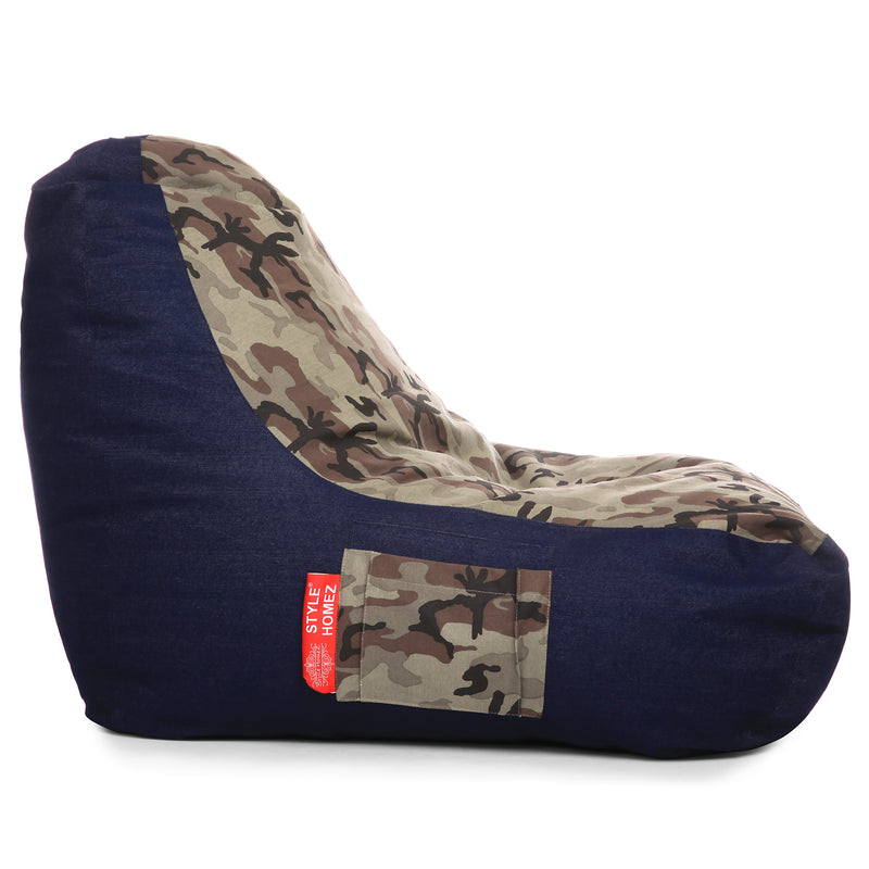 Style Homez Urban Design Denim Canvas Camouflage Printed Chair Bean Bag XXL Size Filled with Beans Fillers