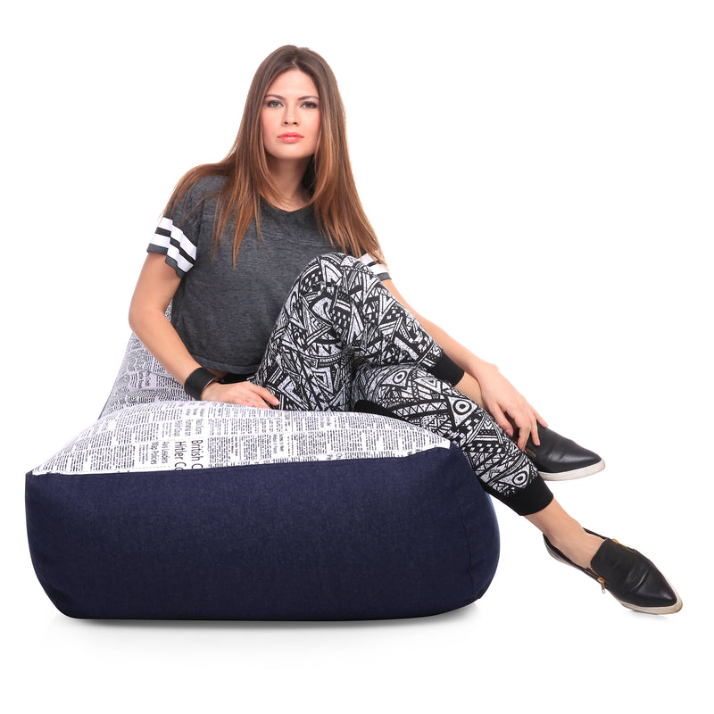 Style Homez Urban Design Denim Canvas Newspaper Printed Chair Bean Bag XXL Size Filled with Beans Fillers
