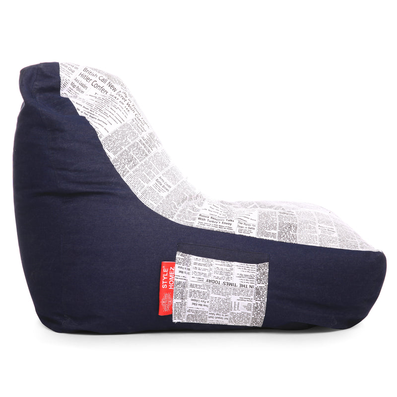 Style Homez Urban Design Denim Canvas Newspaper Printed Chair Bean Bag XXL Size Filled with Beans Fillers