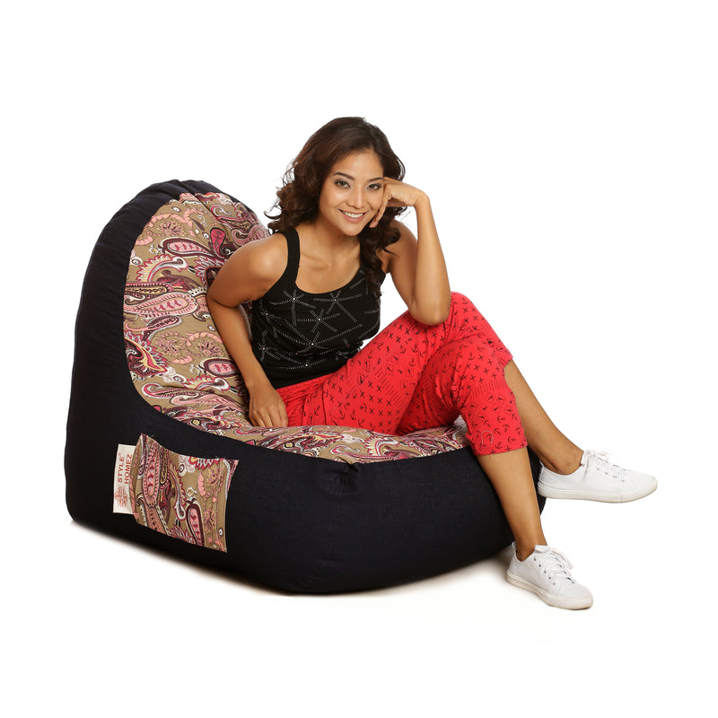 Style Homez Urban Design Denim Canvas Paisley Printed Bean Bag XXL Size Filled with Beans Fillers