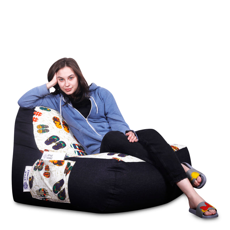 Style Homez Urban Design Denim Canvas Abstract Printed Bean Bag XXL Size Cover Only